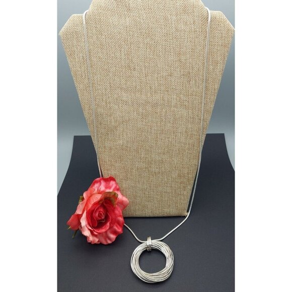 Silver Tone Charter Club Circular Statement Pendant Necklace Long Snake Chain 30 - Picture 5 of 10